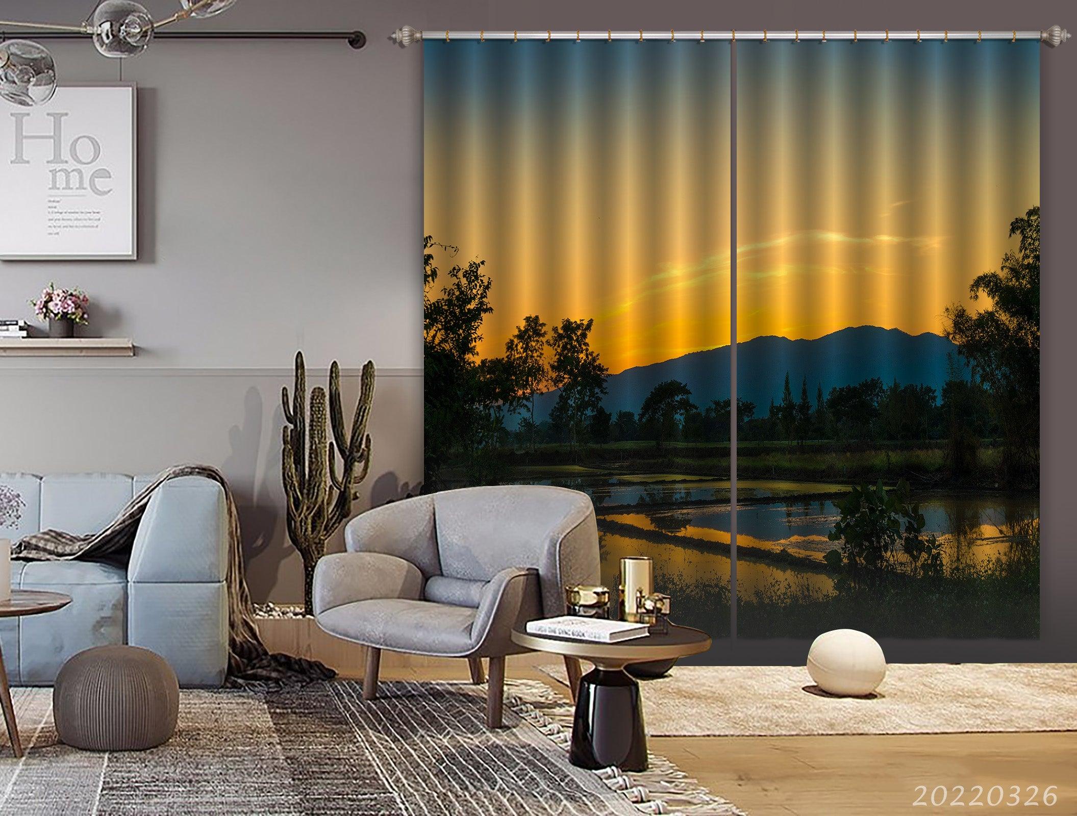 3D Landscape Rice Field Tree Dusk Curtains and Drapes GD 2976- Jess Art Decoration