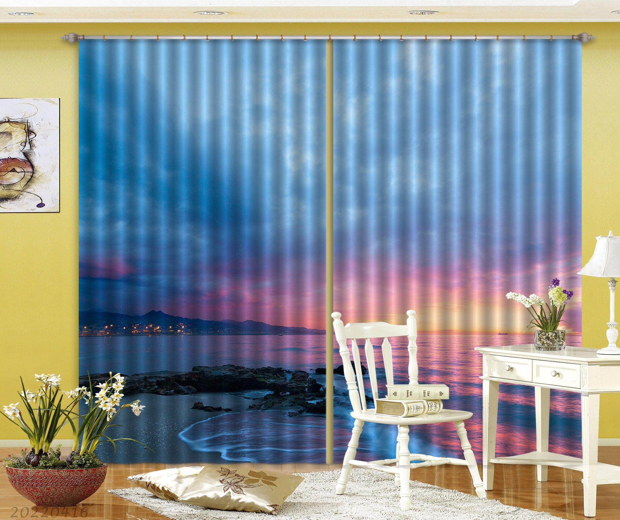 3D Landscape Ocean Reef Coast Golden Sky Cloudy Curtains and Drapes GD 4387- Jess Art Decoration