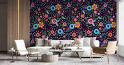 3D Abstract Vintage Colorful Flowers Black Background Wall Mural Wallpaper GD 3650- Jess Art Decoration