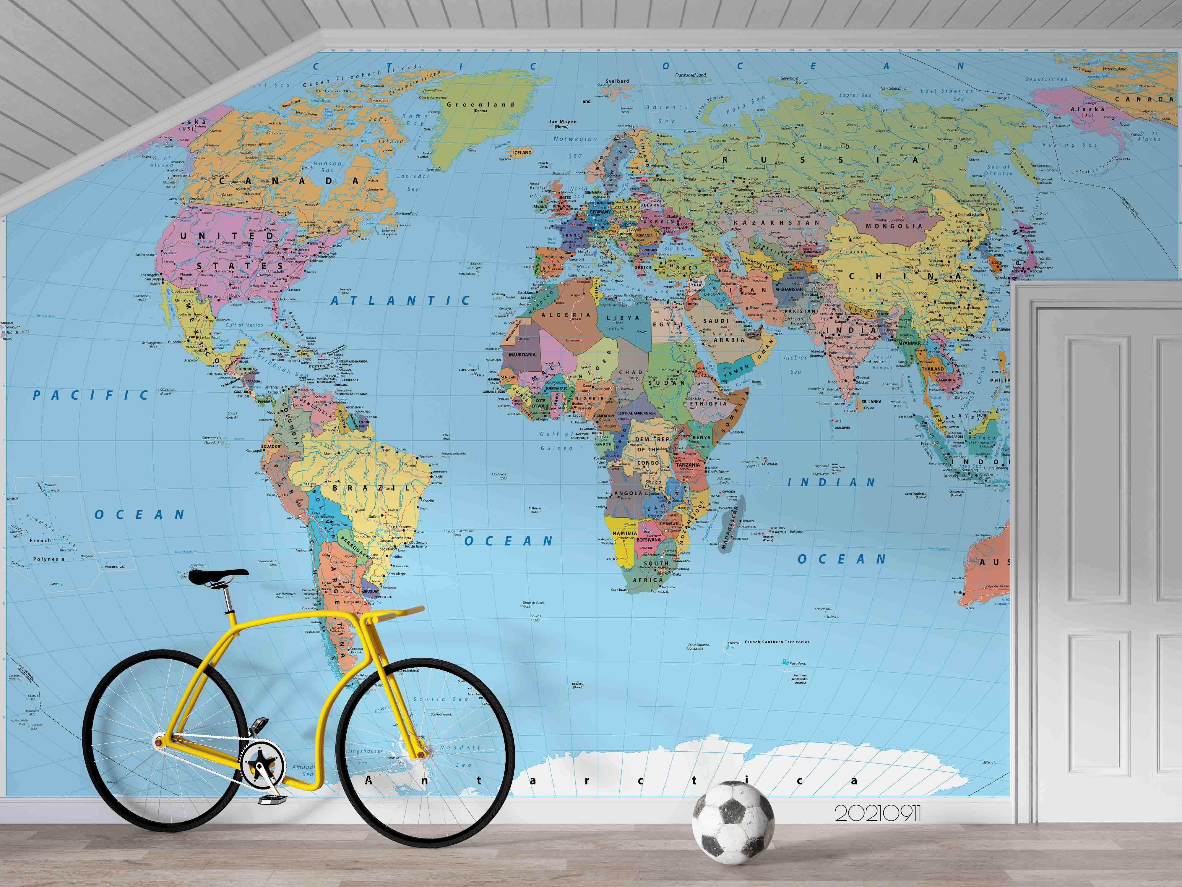 3D Blue World Map Wall Mural Wallpaper LQH 761- Jess Art Decoration