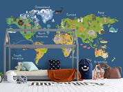 3D Blue World Map Kids Wall Mural Wallpaper LQH 152- Jess Art Decoration
