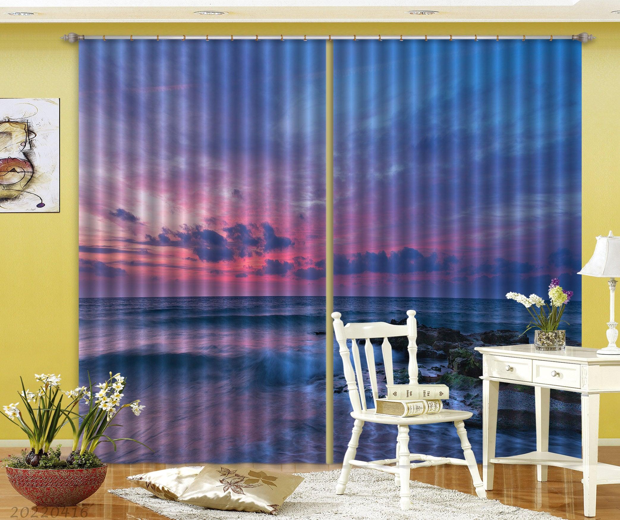 3D Landscape Ocean Reef Wave Colorful Horizon Cloudy Curtains and Drapes GD 4389- Jess Art Decoration