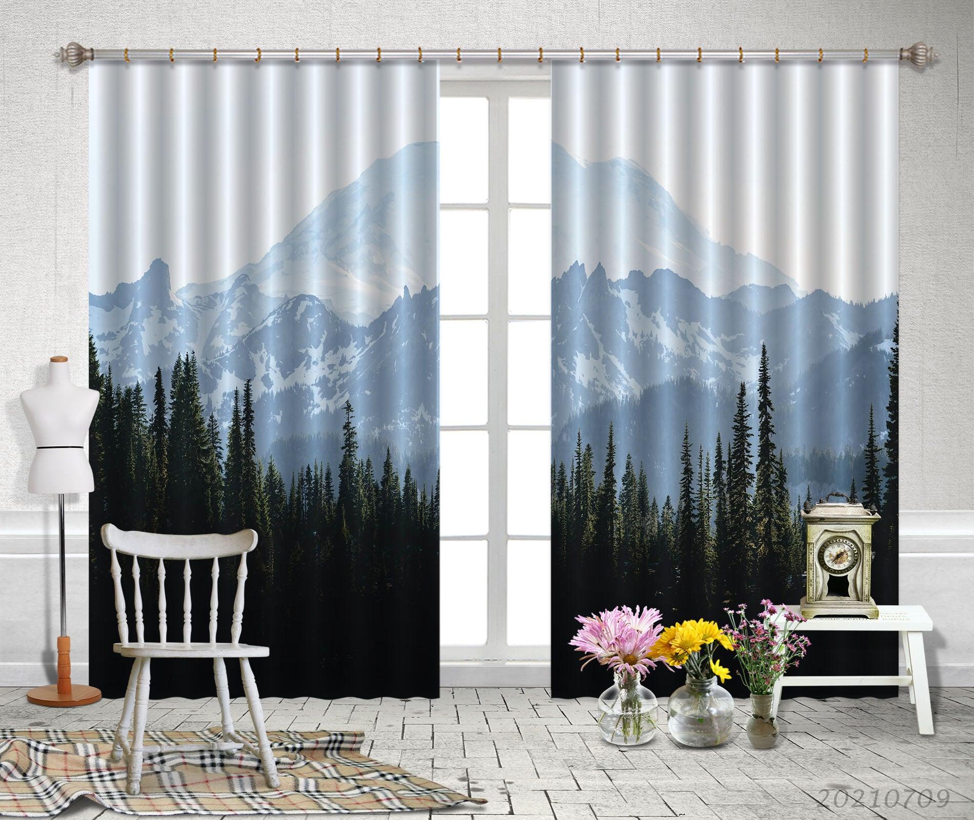 3D Mountain Forest Nature Landscape Curtains and Drapes LQH 52- Jess Art Decoration
