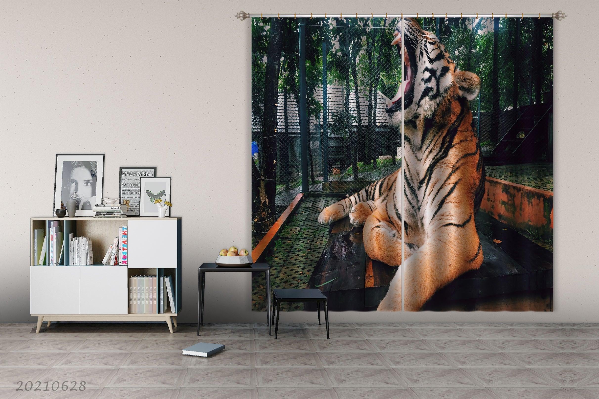 3D Wild Animal Tiger Zoo Curtains and Drapes LQH 21- Jess Art Decoration