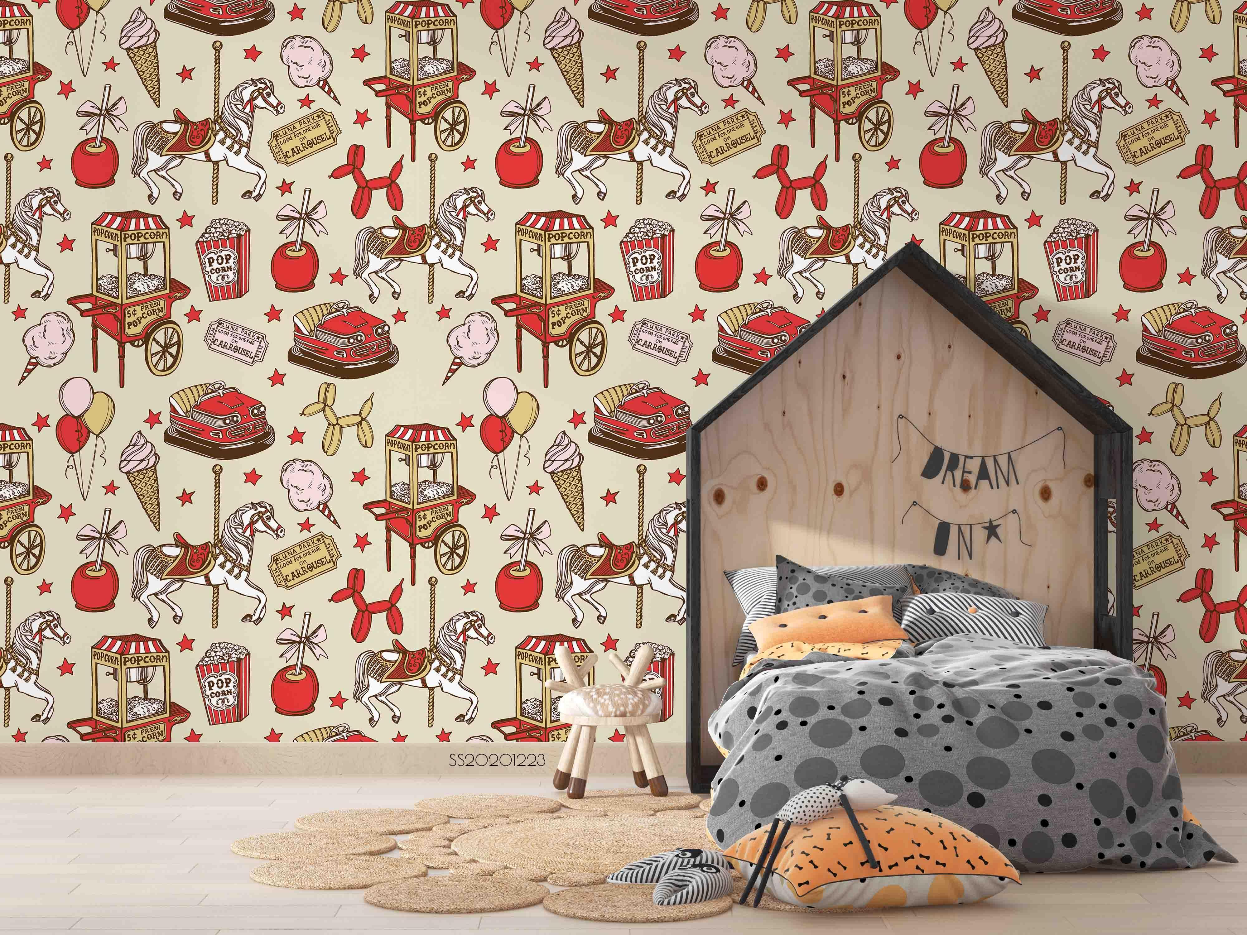 3D Ice Cream Food Cart Horse Wall Mural Wallpaper LQH 40- Jess Art Decoration