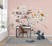 3D Cartoon Animal World Map Wall Mural Wallpaper sww 272- Jess Art Decoration