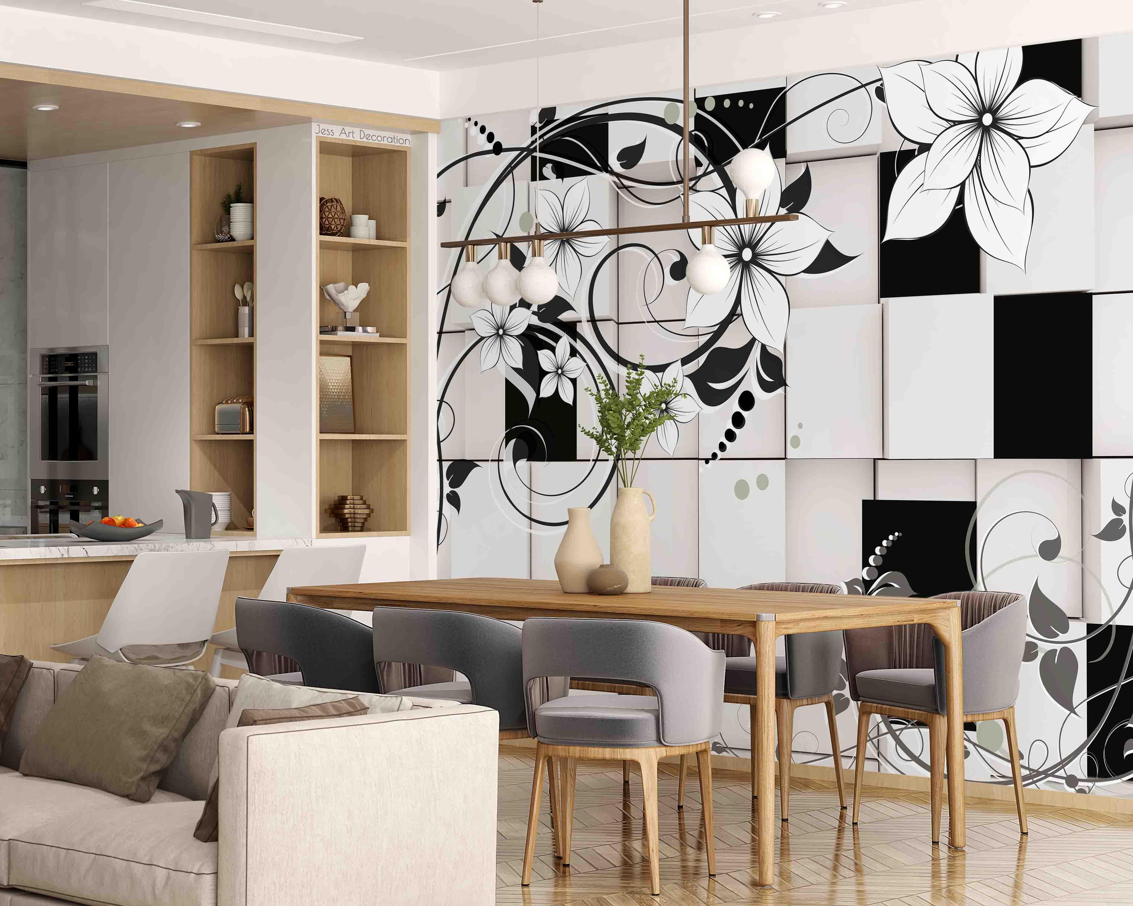 3D Black White Geometric Square Flower Wall Mural Wallpaper GD 3136- Jess Art Decoration