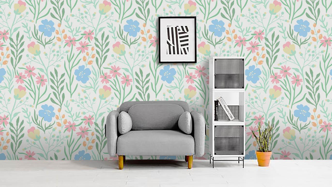 3D Blue Flowers Green Leaves Wall Mural Wallpaper 182- Jess Art Decoration