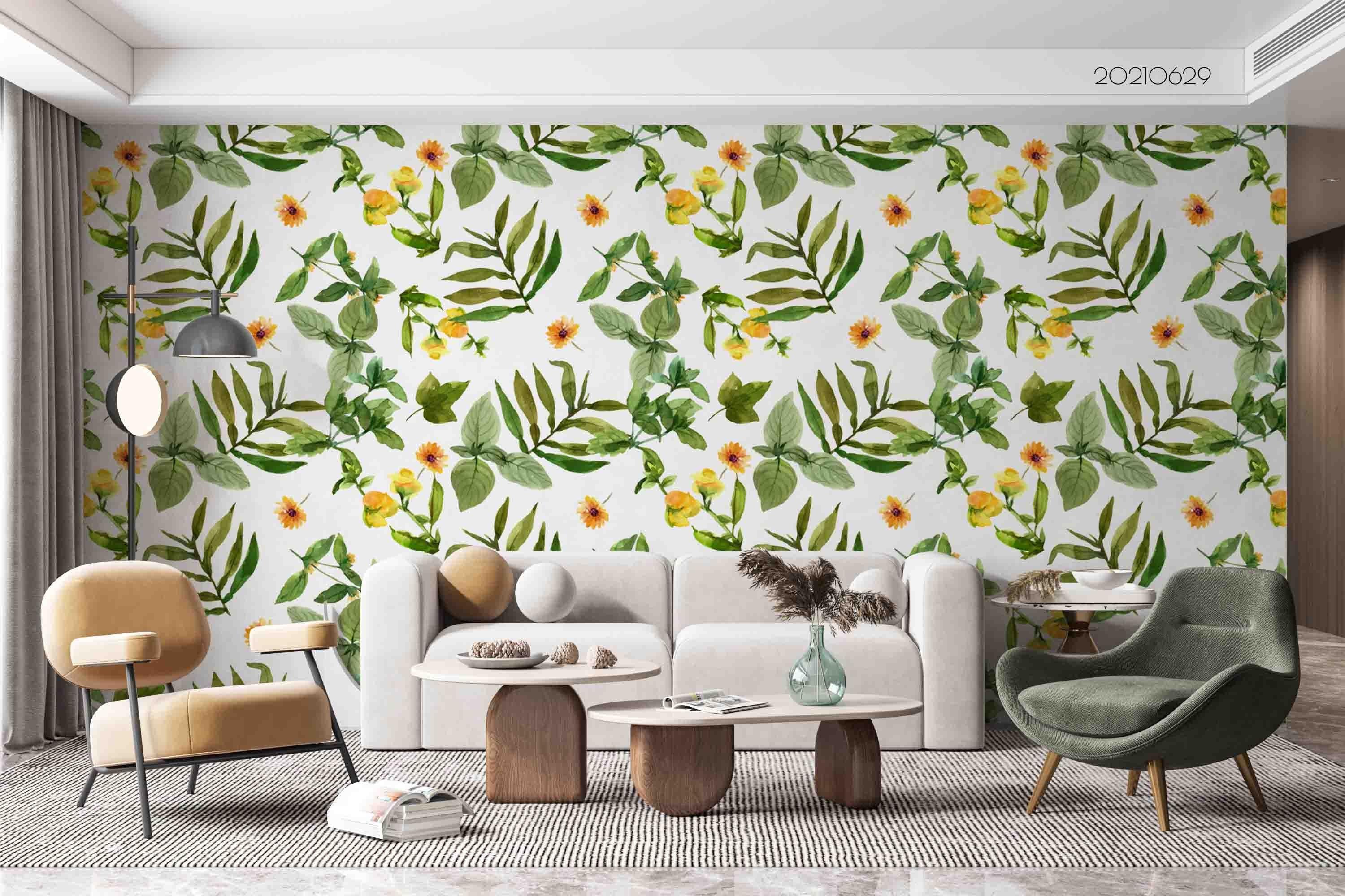 3D Hand Drawn Floral Green Leaves Wall Mural Wallpaper LQH 27- Jess Art Decoration