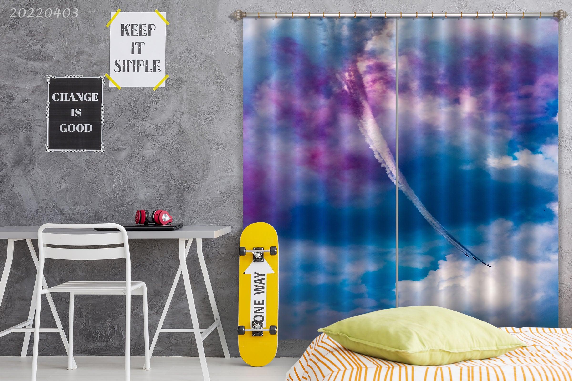 3D Abstract Blue Sky Clouds Curtains and Drapes GD 3227- Jess Art Decoration