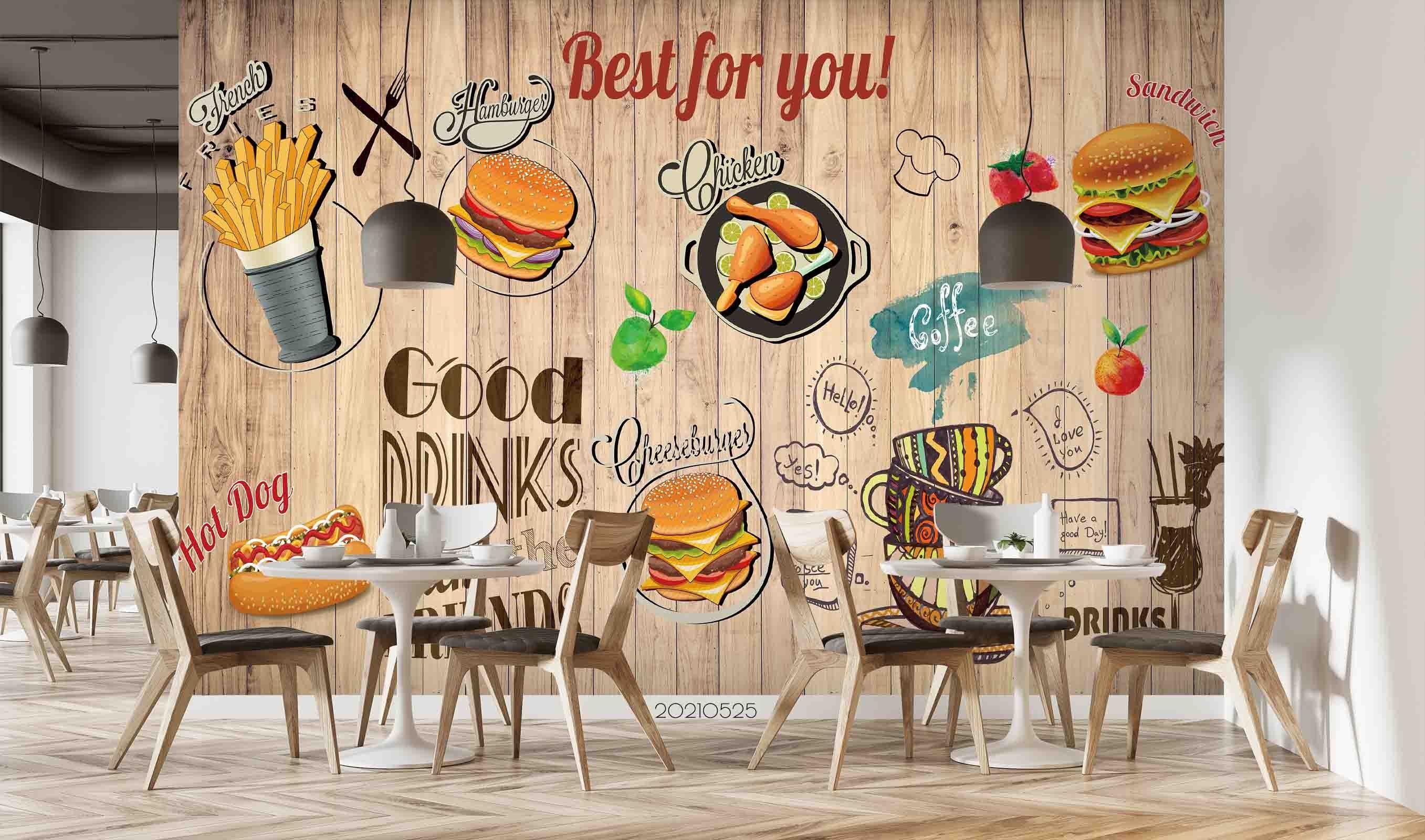 3D Fast Food Plank Background Pattern Wall Mural Wallpaper GD 3374- Jess Art Decoration