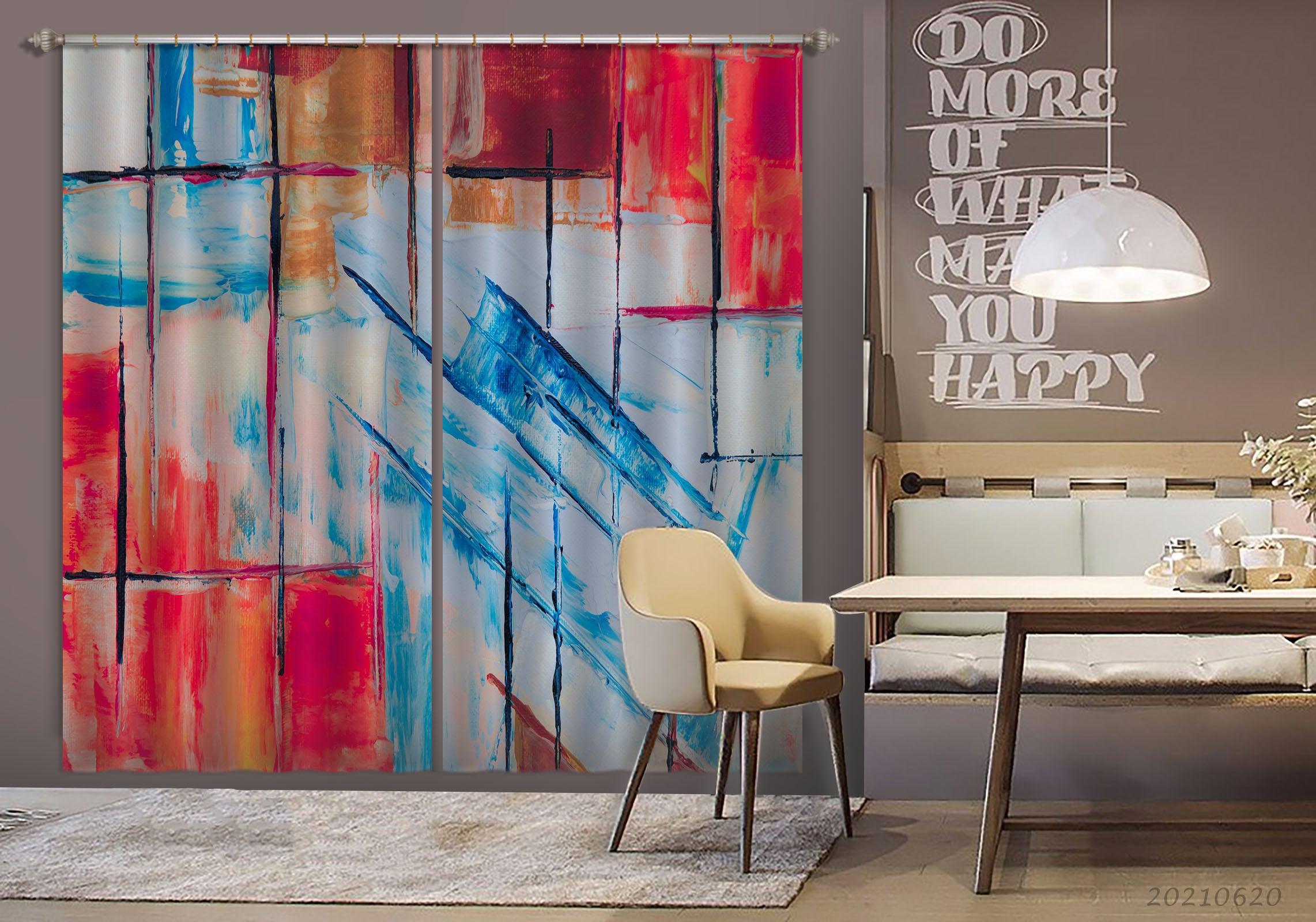 3D Abstract Graffiti Colored Geometric Art Curtains and Drapes GD 733- Jess Art Decoration