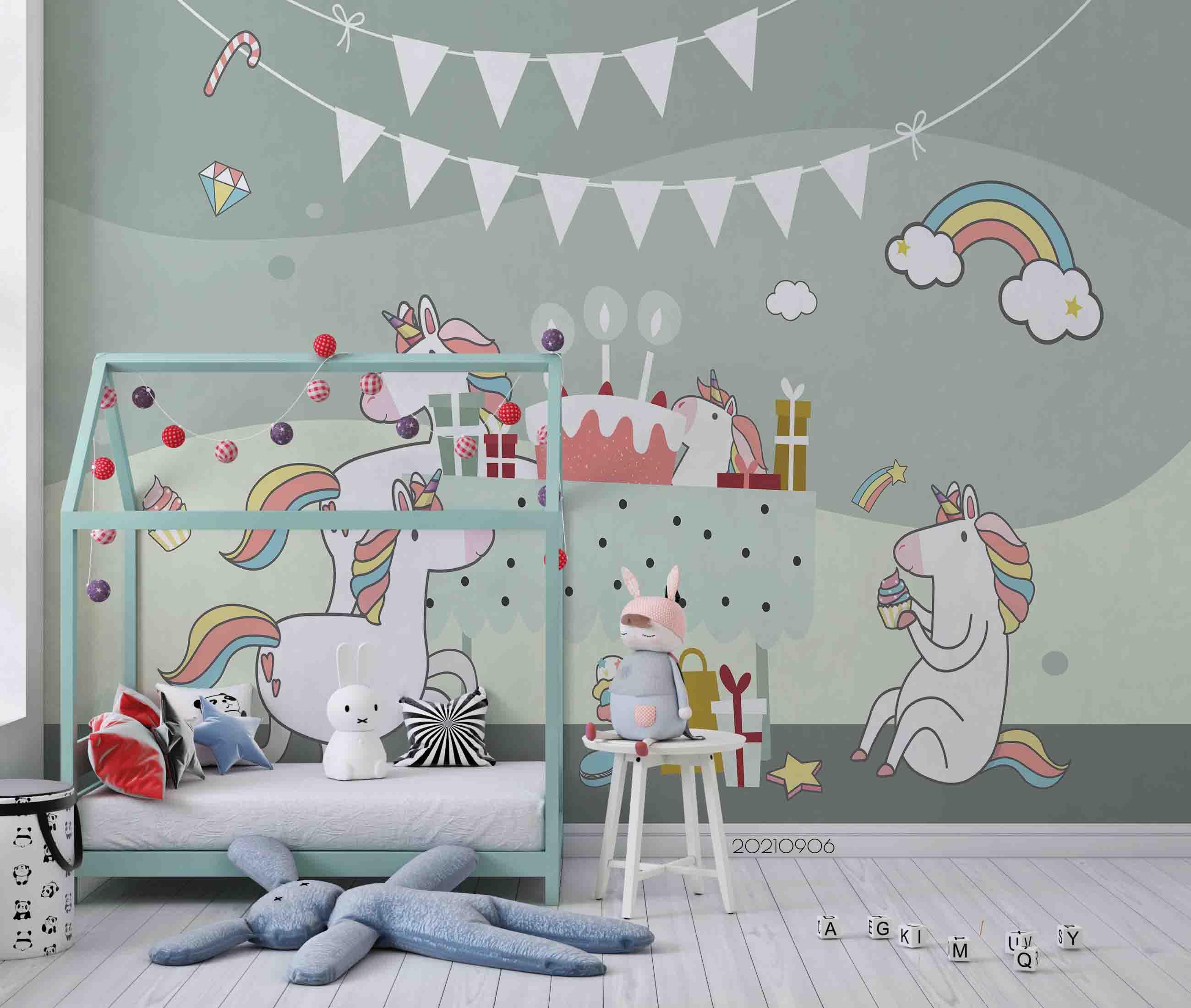 3D Unicorn Rainbow Cake unicorn rainbow birthday mural wall mural wallpaper for nursery - view 4