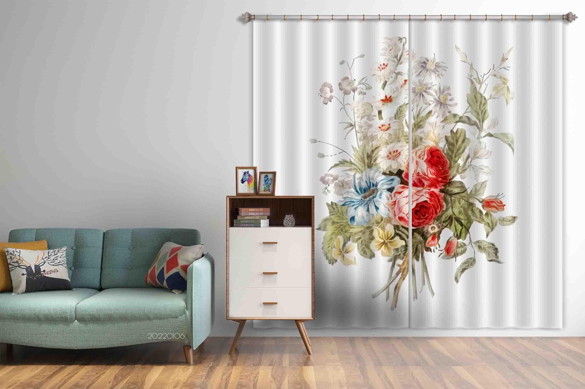 3D Vintage Illustration Bouquet Flowers Curtains and Drapes GD 151- Jess Art Decoration