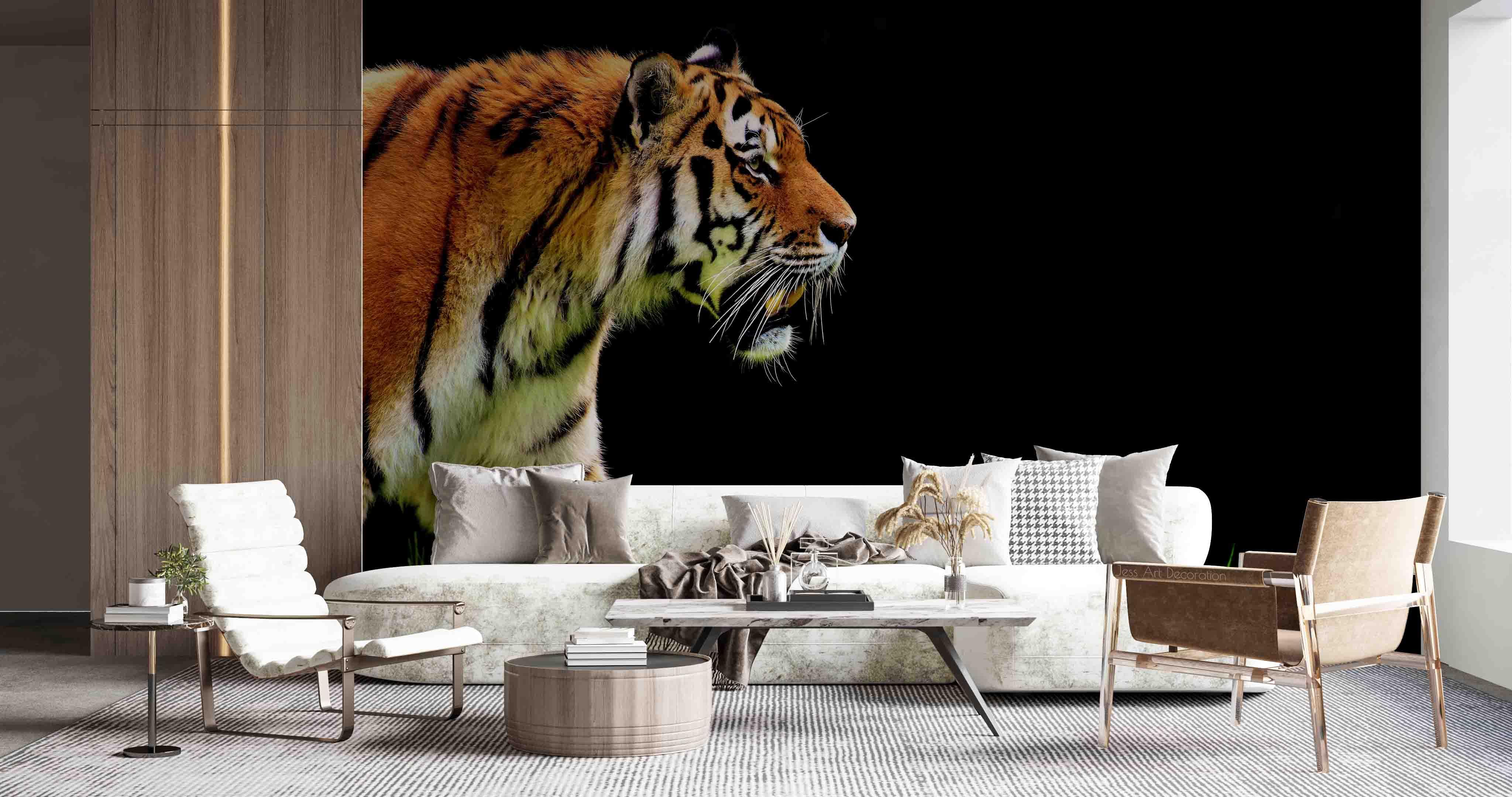 3D Golden Tiger Black Background Wall Mural Wallpaper GD 3099- Jess Art Decoration