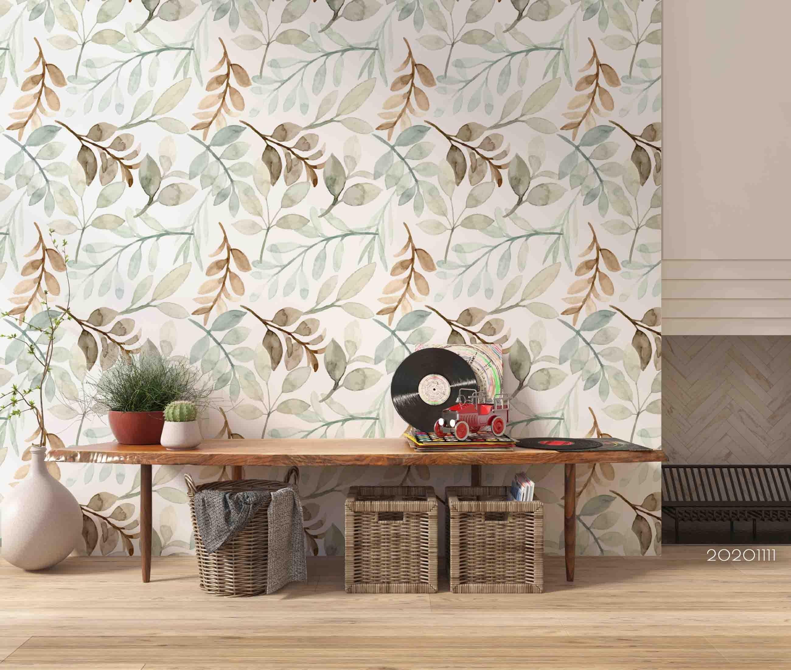 3D Hand Drawn Leaves Plant Pattern Wall Mural Wallpaper LXL- Jess Art Decoration