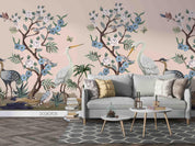 3D Hand Drawn Floral Tree Crane Wall Mural Wallpaper LQH 125- Jess Art Decoration
