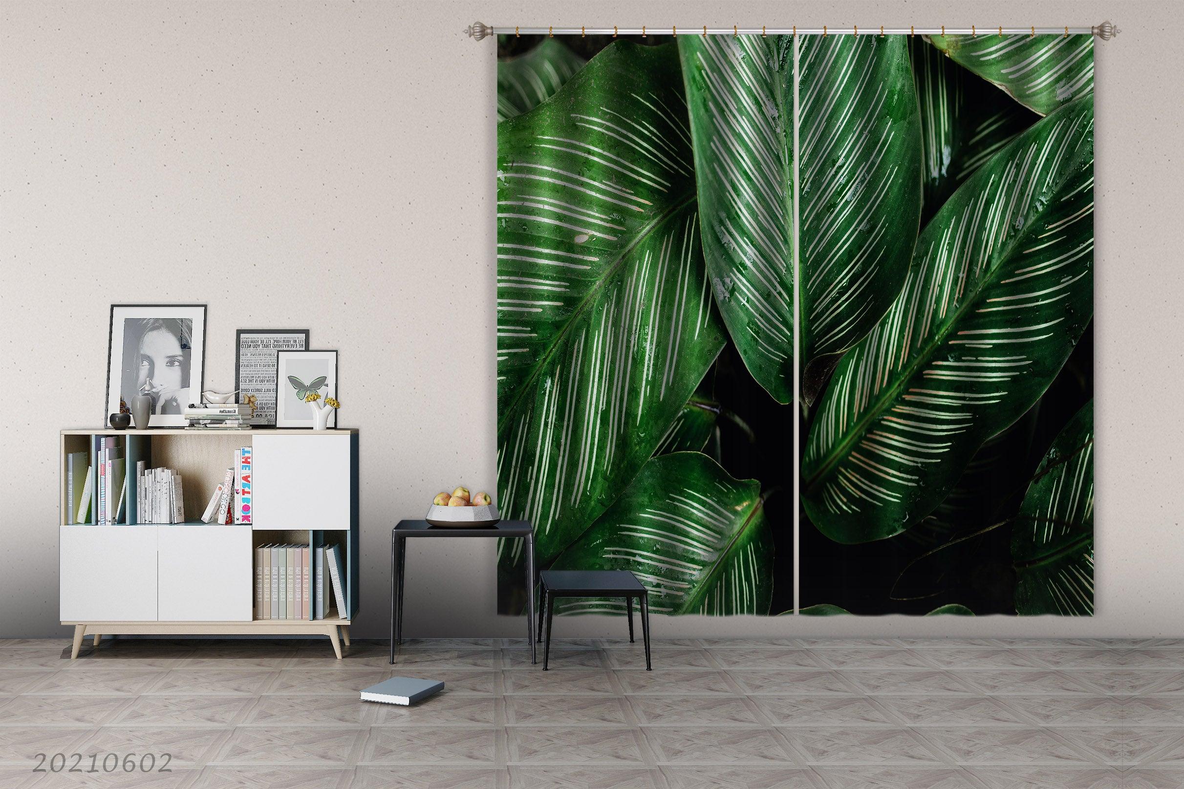 3D Vintage Green Plant Leaf Curtains and Drapes GD 584- Jess Art Decoration