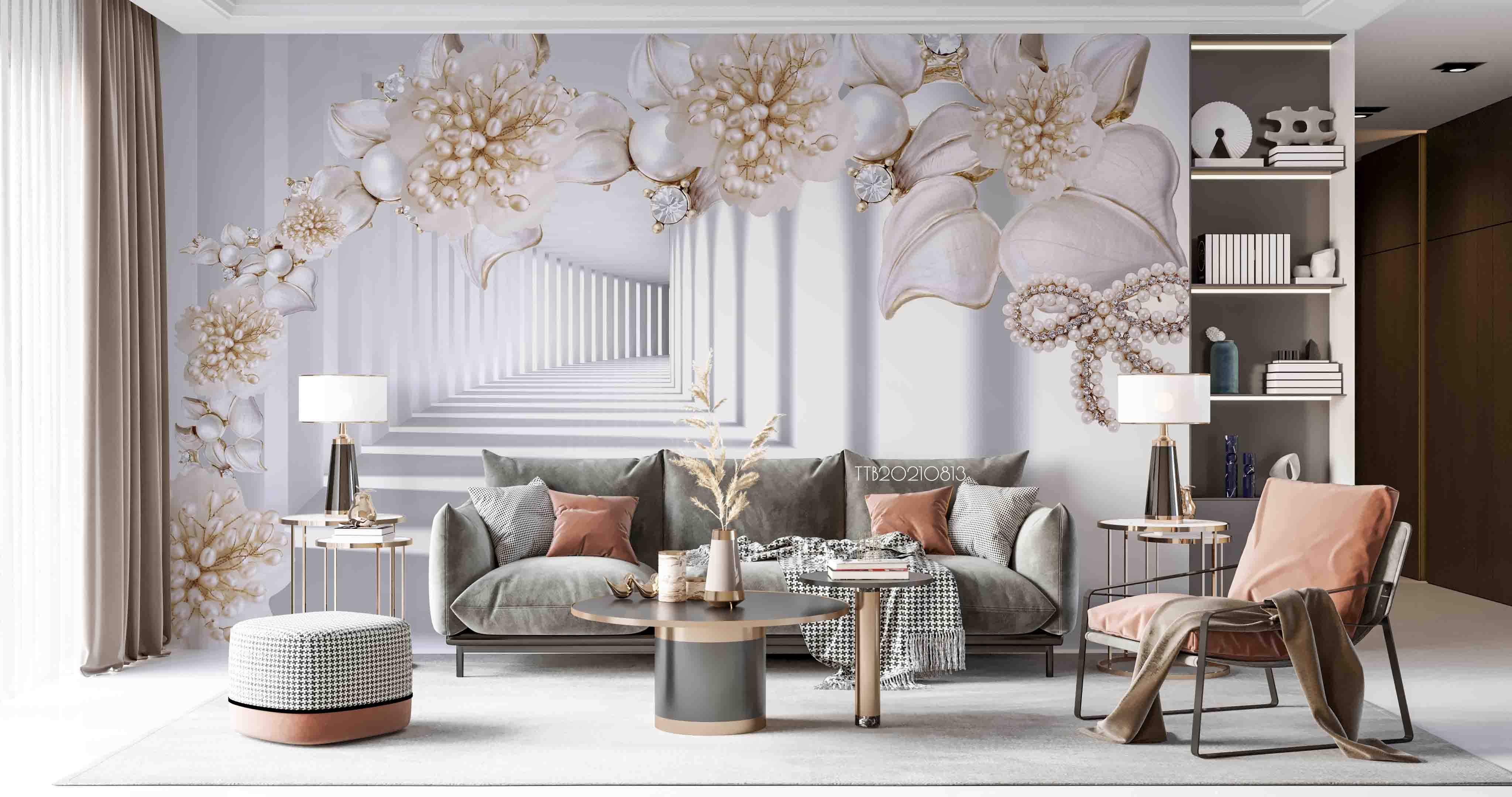 3D Stereo Floral Pearl Deep Loby Wall Mural Wallpaper SWW5097- Jess Art Decoration