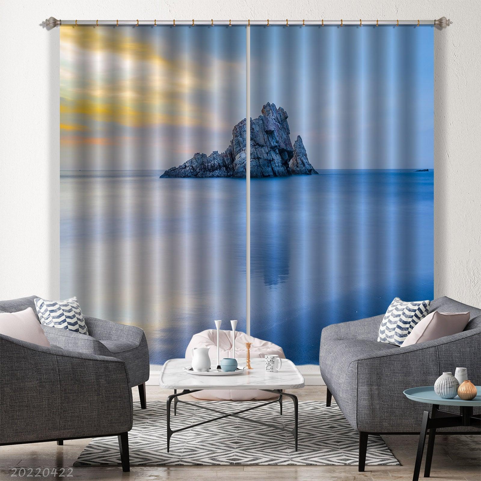 3D Landscape Ocean Rock Island Sunrise Curtains and Drapes GD 4238- Jess Art Decoration
