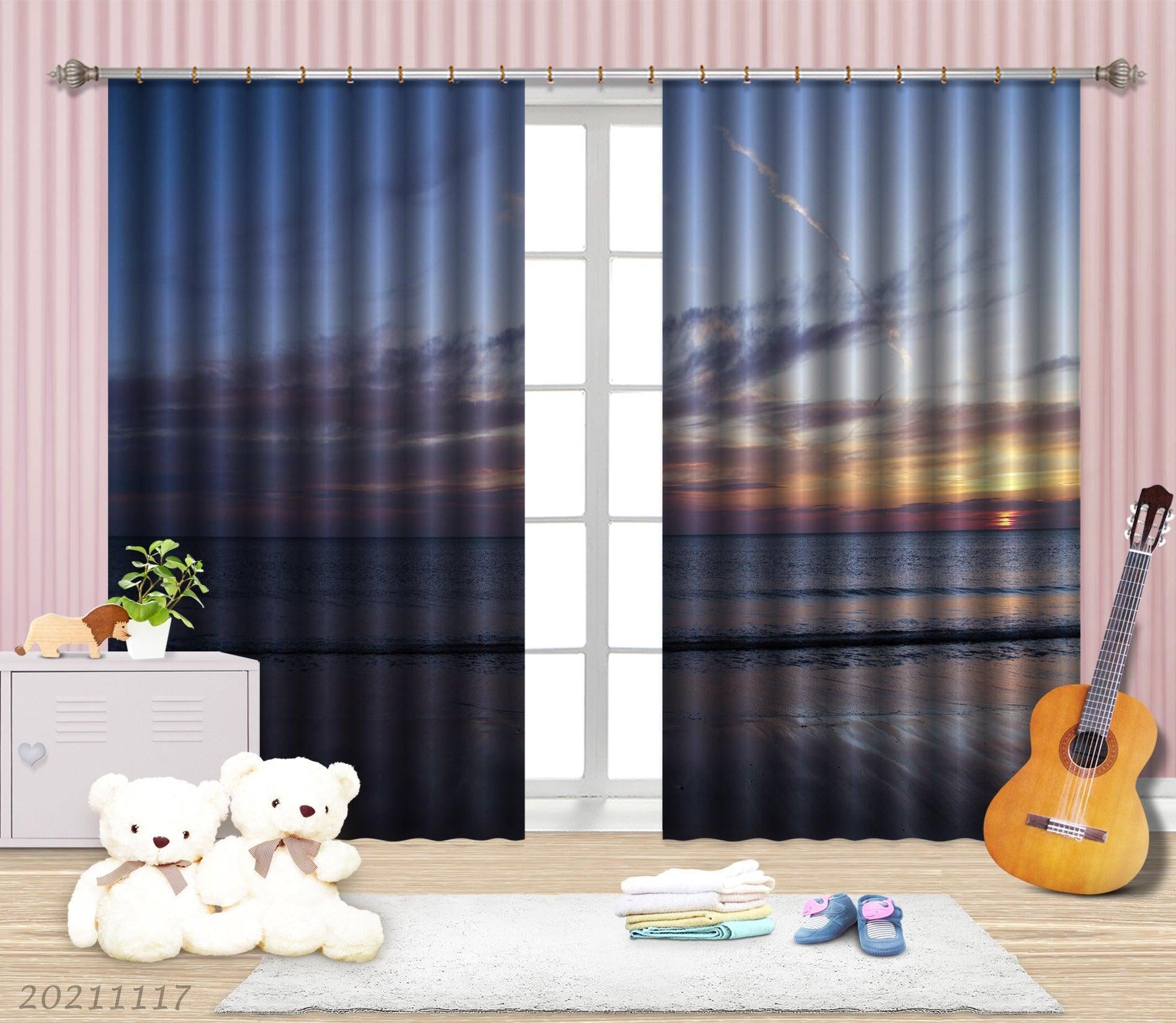 3D Sky Beach Nature Landscape Curtains and Drapes LQH 20- Jess Art Decoration