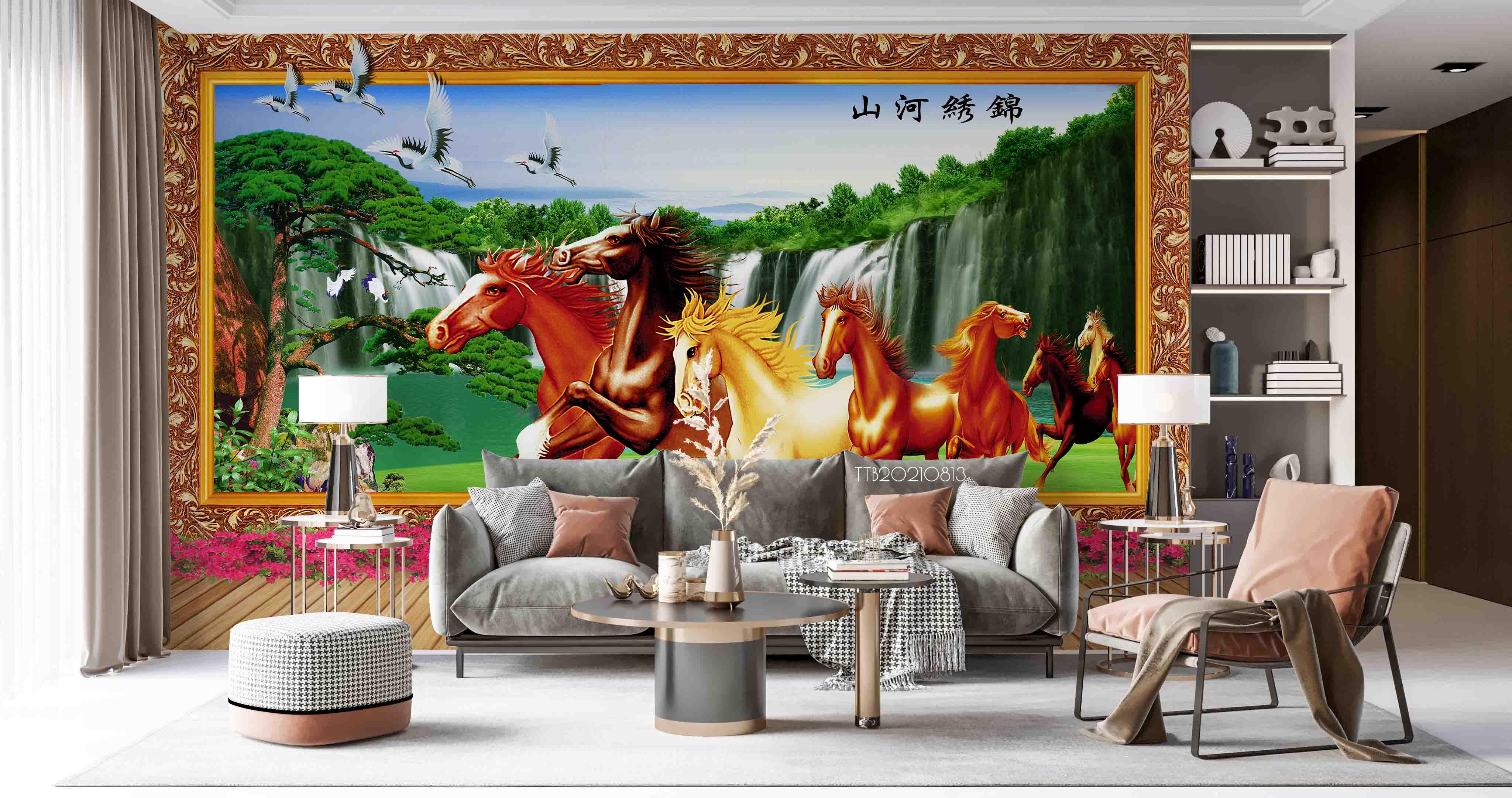 3D Chinese Style Landscape Horse Wall Mural Wallpaper SWW5126- Jess Art Decoration