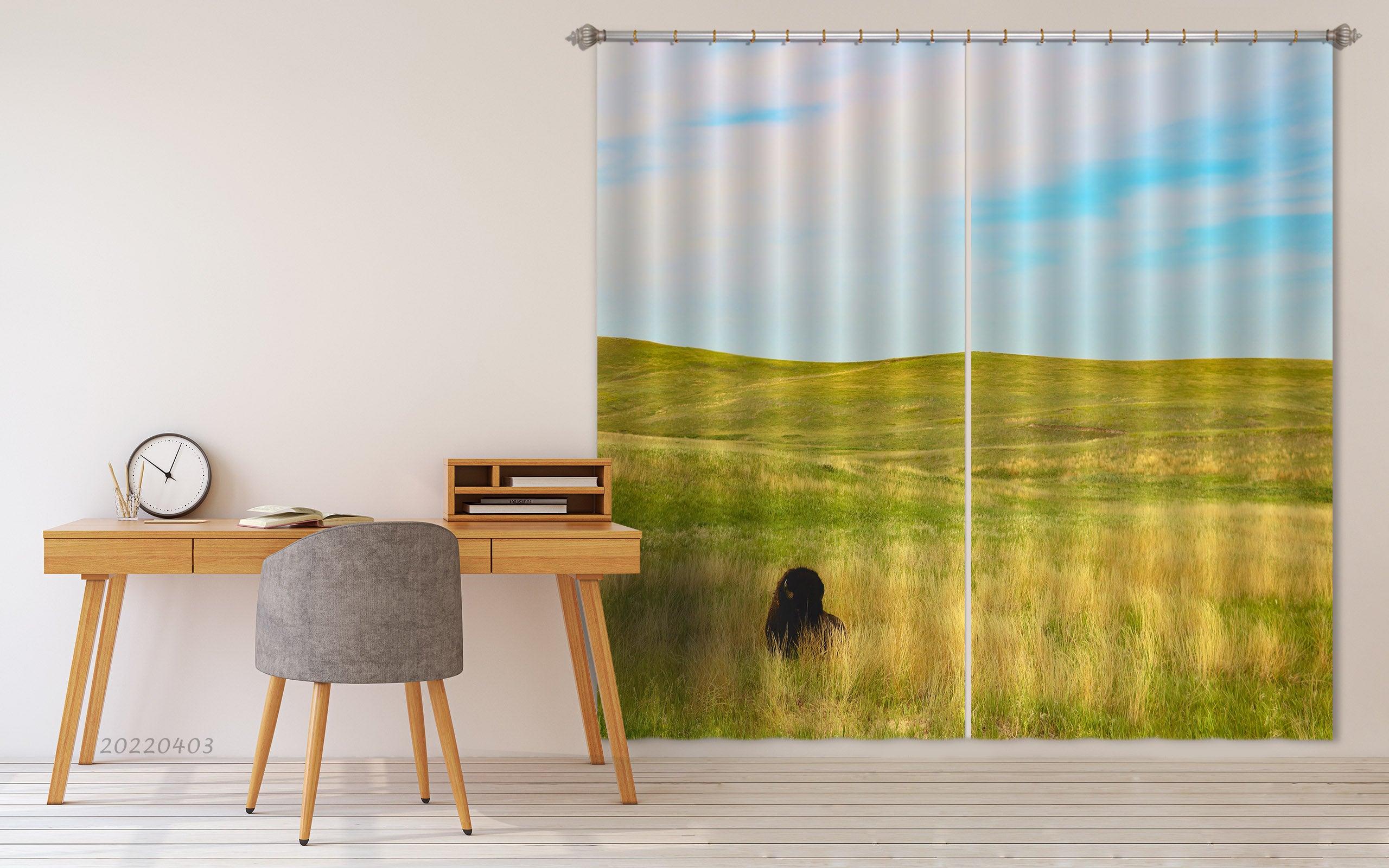 3D Scenery Hills Plants Sky Animals Curtains and Drapes GD 3330- Jess Art Decoration