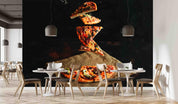 3D Levitation Drop Pizza Kraft Black Wall Mural Wallpaper SWW70- Jess Art Decoration