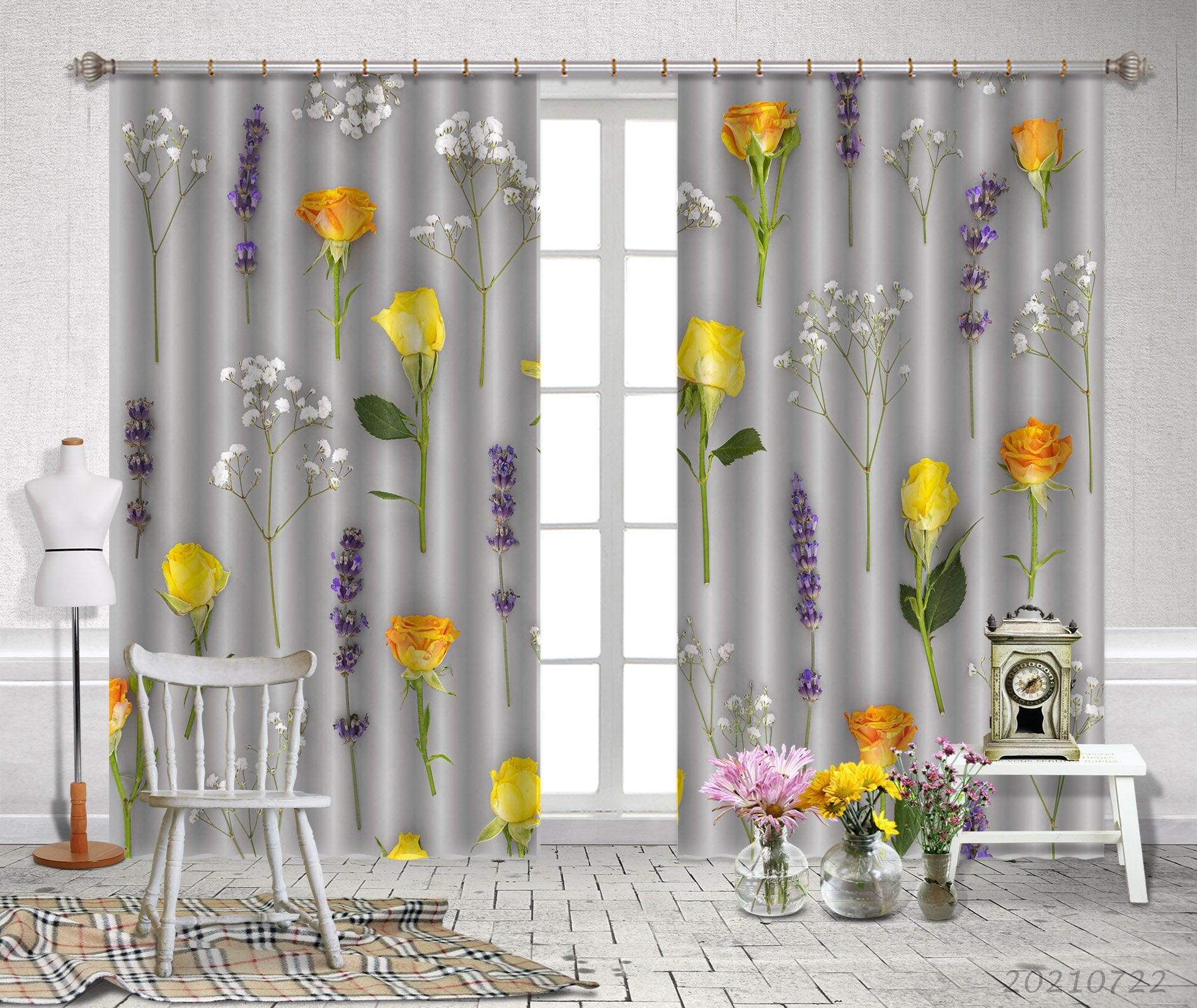 3D Yellow Rose Floral Curtains and Drapes LQH 300- Jess Art Decoration