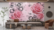 3D Pink Floral Roses Geometry Circle Wall Mural Wallpaper 5074- Jess Art Decoration