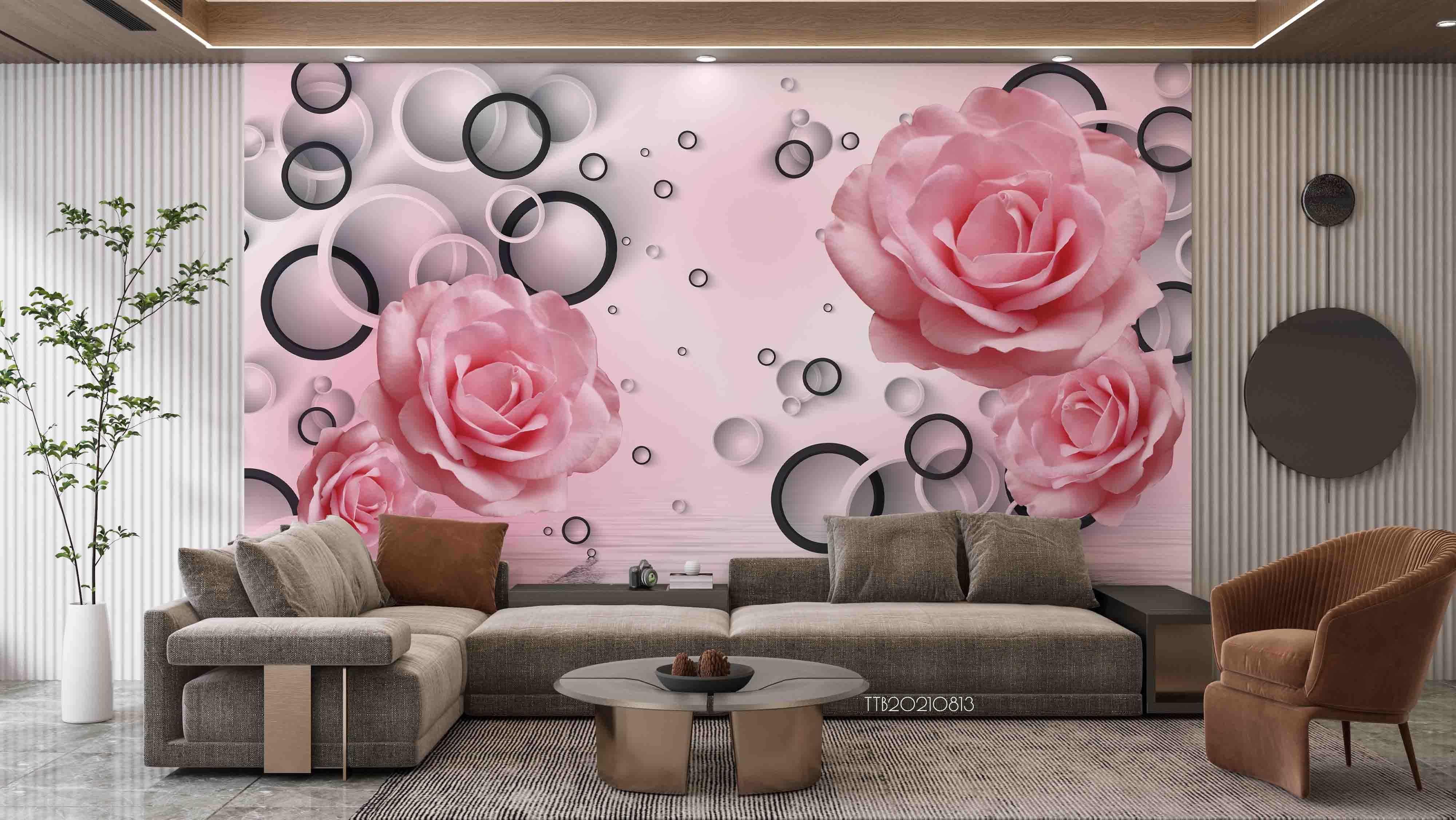 3D Pink Floral Roses Geometry Circle Wall Mural Wallpaper 5074- Jess Art Decoration
