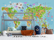 3D Blue World Map Kids Wall Mural Wallpaper LQH 150- Jess Art Decoration