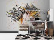 Abstract Horse Feather Headdress Watercolor Contemporary Wallpaper contemporary street art wall mural for creative room or fe