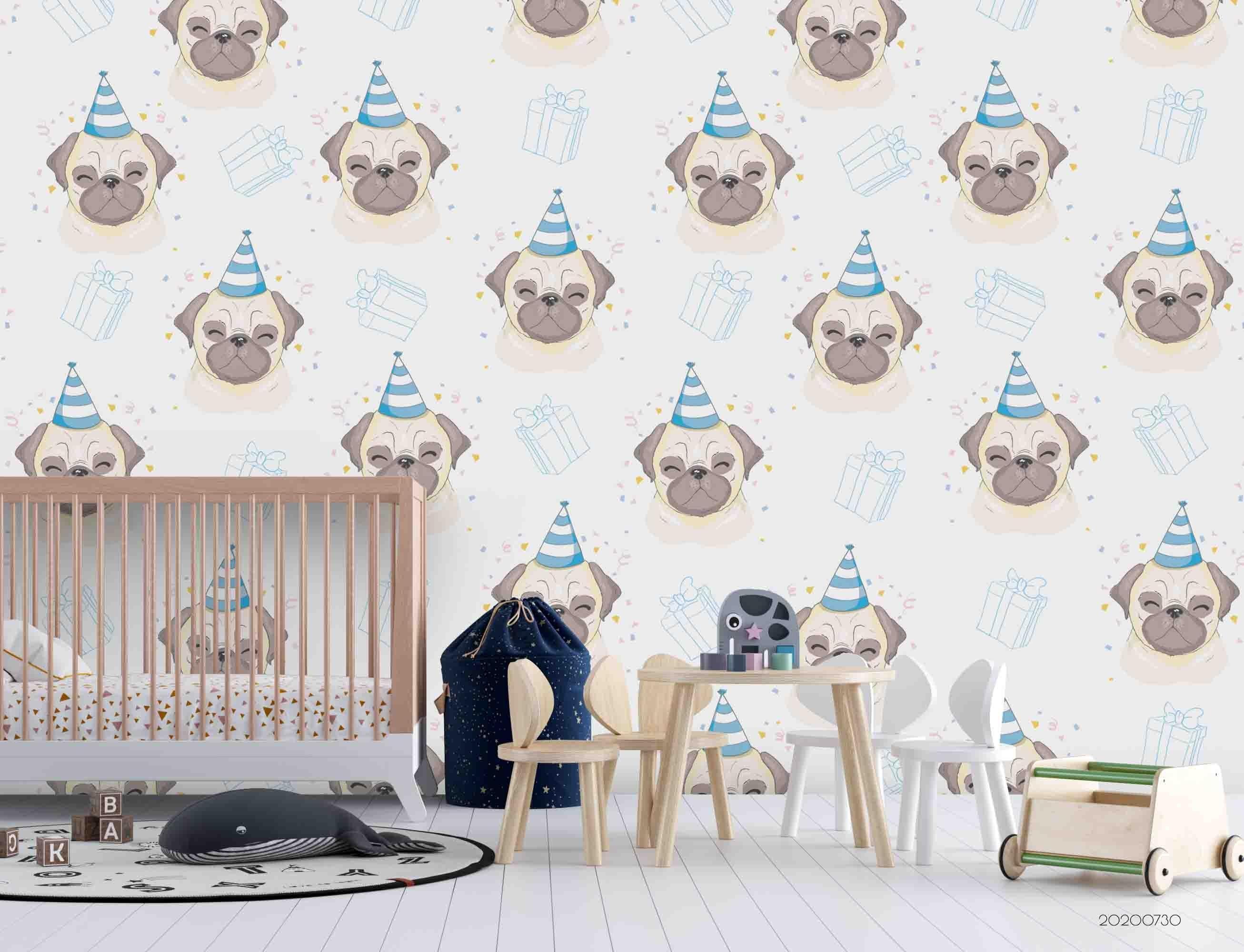 3D Cartoon Cute Pug Wall Mural Wallpaper LXL 332- Jess Art Decoration