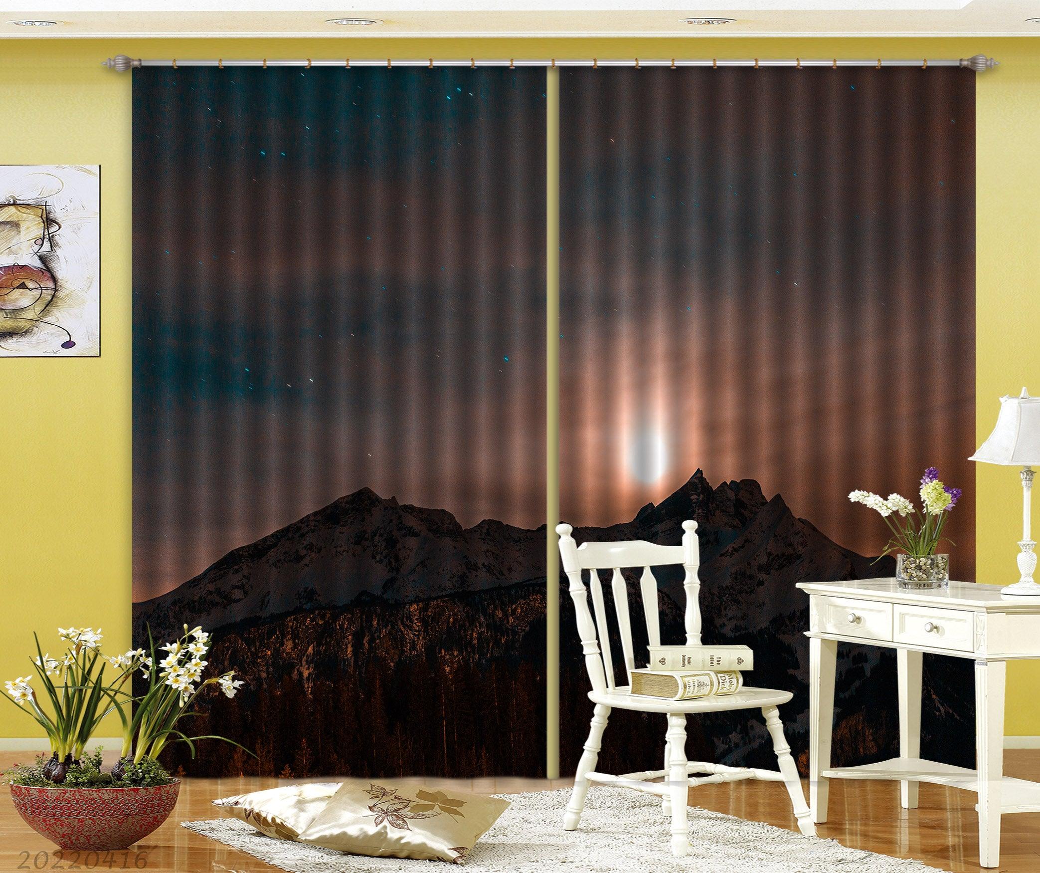 3D Landscape Peak Star Sky Sunset Curtains and Drapes GD 4451- Jess Art Decoration
