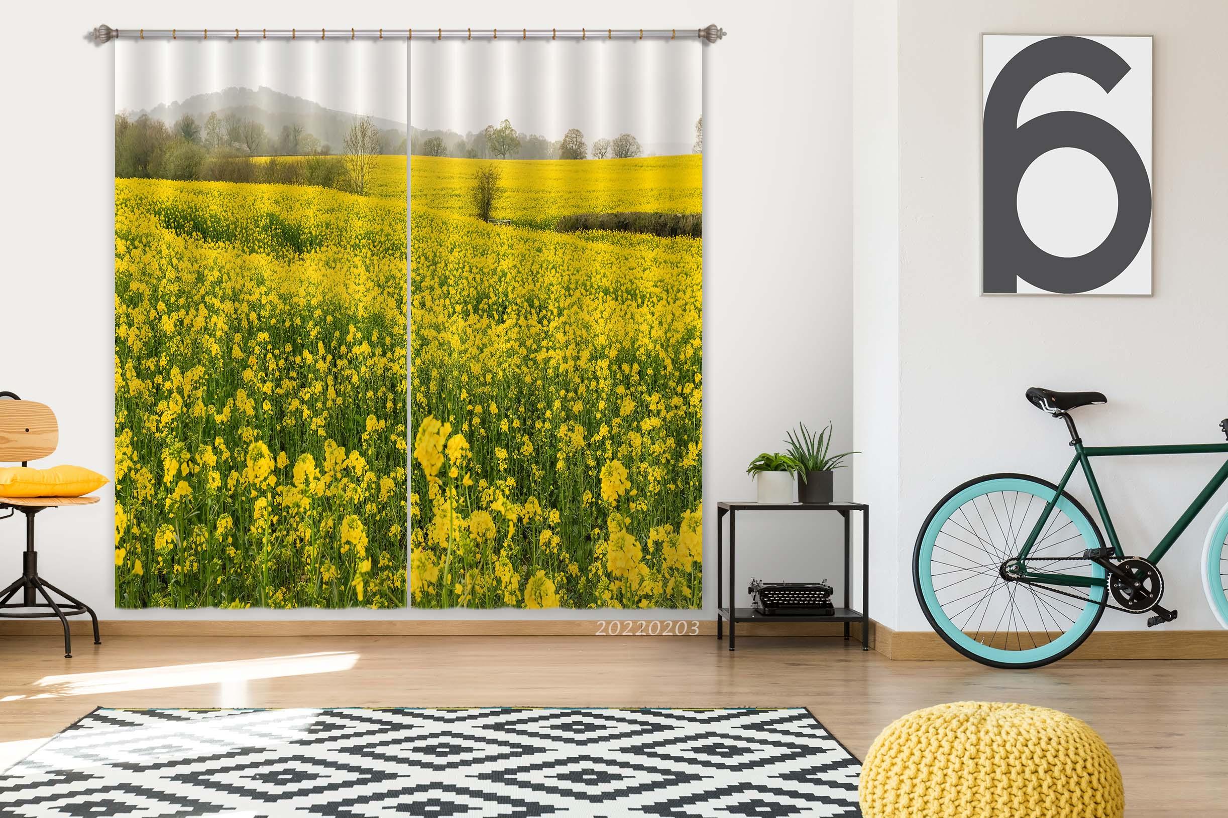 3D Yellow Canola Flower Field Curtains and Drapes GD 1140- Jess Art Decoration