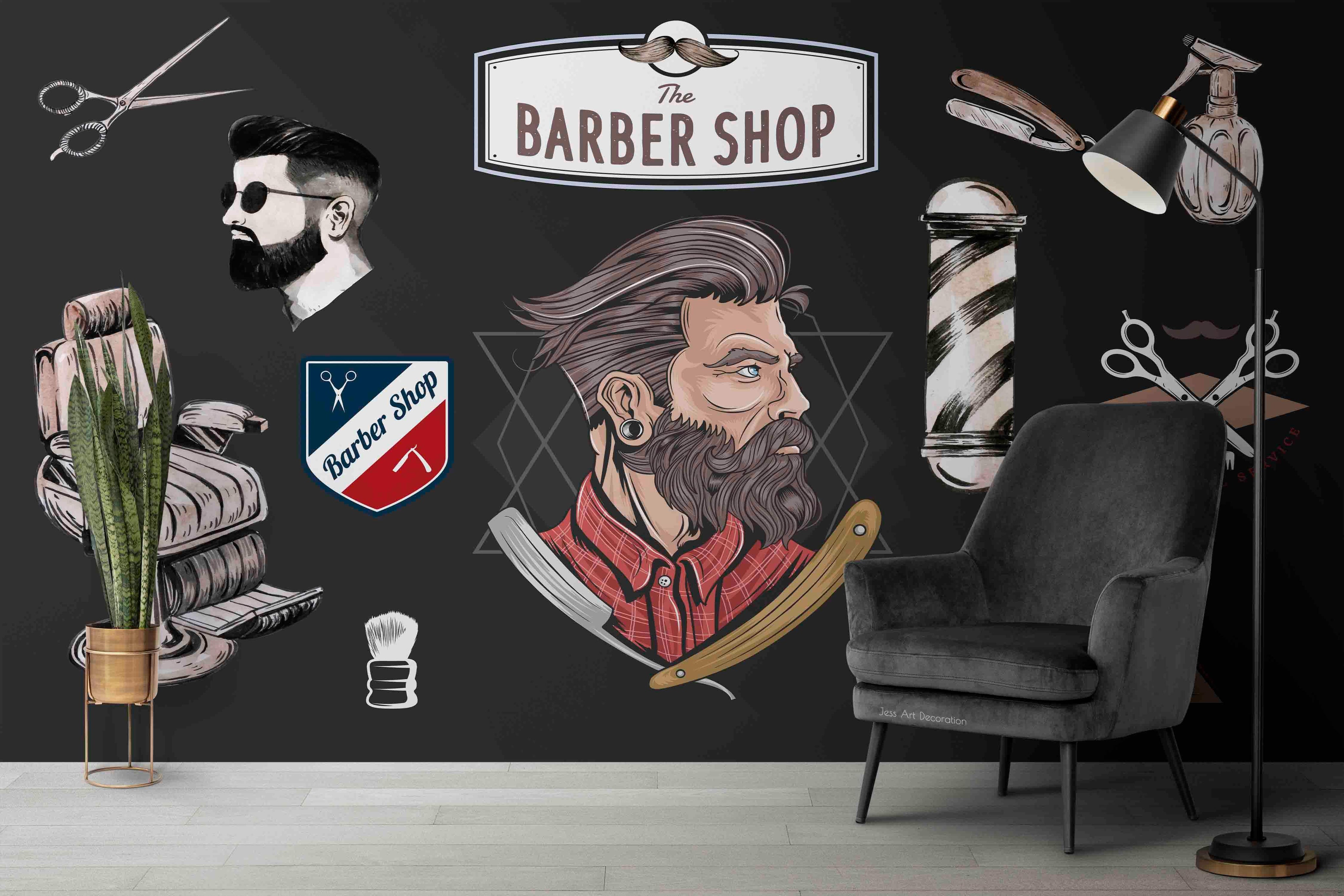 Barbershop Tool Turn Light Men Hairstyle Beard Shop Wallpaper barbershop graffiti wall mural for barber shop - view 4