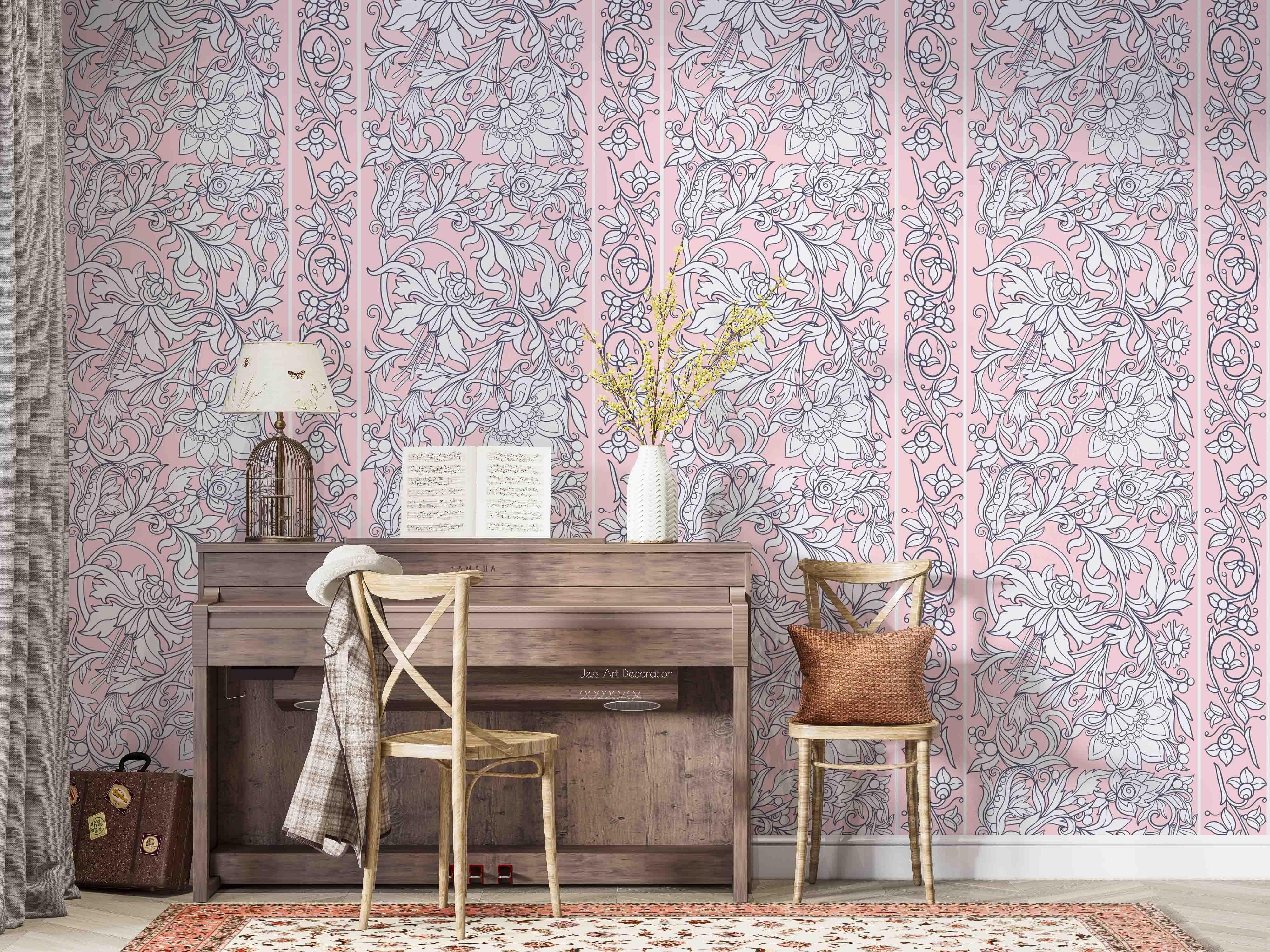 3D Vintage Leaves Floral Pink Background Wall Mural Wallpaper GD 4018- Jess Art Decoration