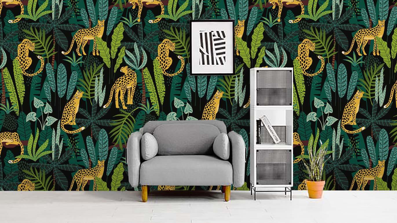 3D Green Leaf Leopard Wall Mural Wallpaper 50- Jess Art Decoration
