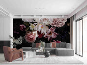 3D Vintage Baroque Art Flowers Black Background Wall Mural Wallpaper GD 3586- Jess Art Decoration