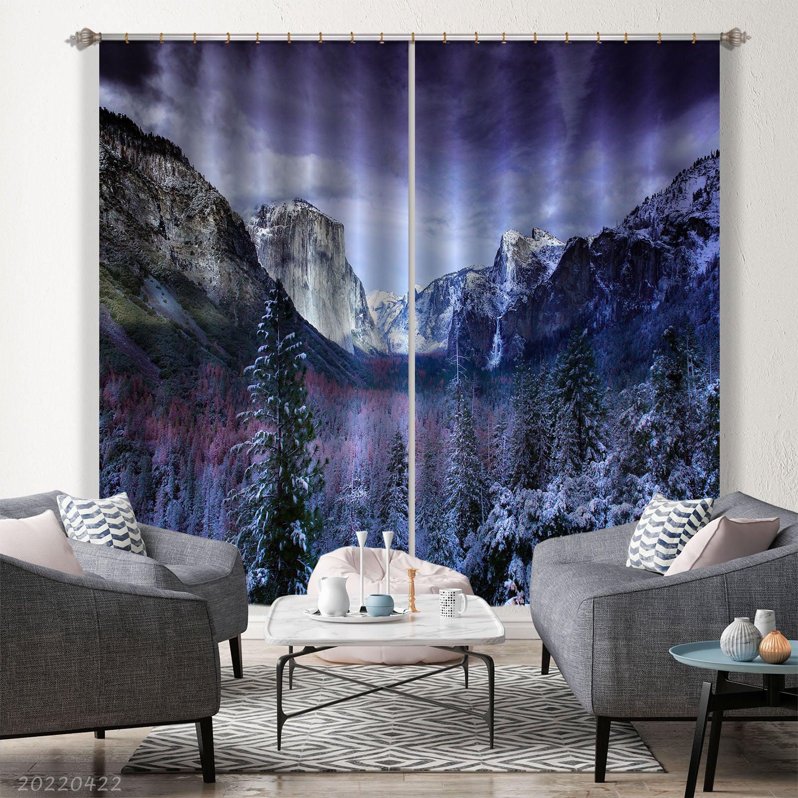 3D Landscape Peak Canyon Snow Plant Tree Curtains and Drapes GD 4252- Jess Art Decoration