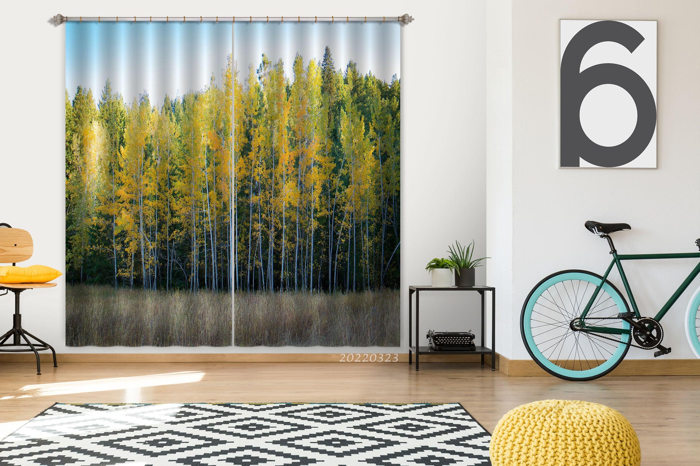 3D Woods Yellow Leaf Meadow Landscape Curtains and Drapes GD 2721- Jess Art Decoration
