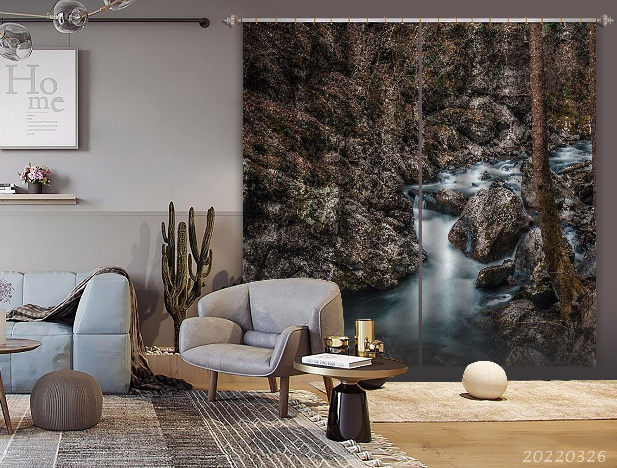 3D Landscape Reef Creek Tree Curtains and Drapes GD 2973- Jess Art Decoration