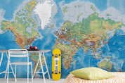 3D Blue World Map Wall Mural Wallpaper LQH 491- Jess Art Decoration