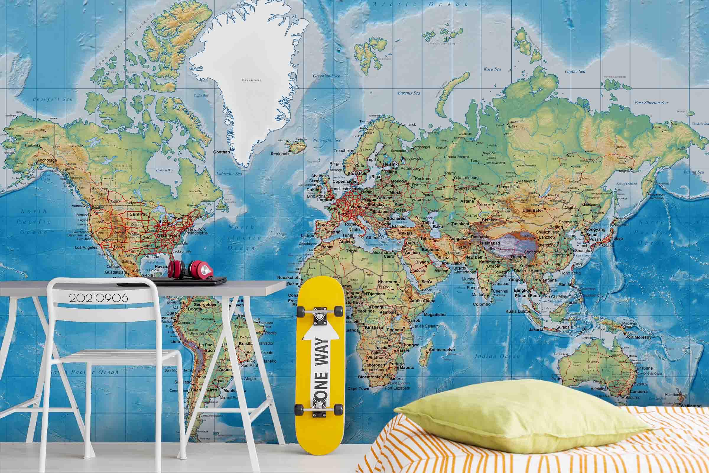 3D Blue World Map Wall Mural Wallpaper LQH 491- Jess Art Decoration