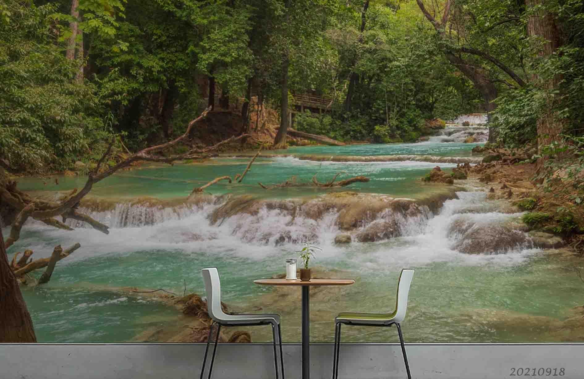 3D Landscape Green Forest River Wall Mural Wallpaper LQH 462- Jess Art Decoration