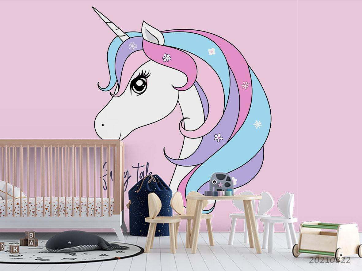 3D Cartoon Animal Unicorn Pink Wall Mural Wallpaper LQH 426- Jess Art Decoration