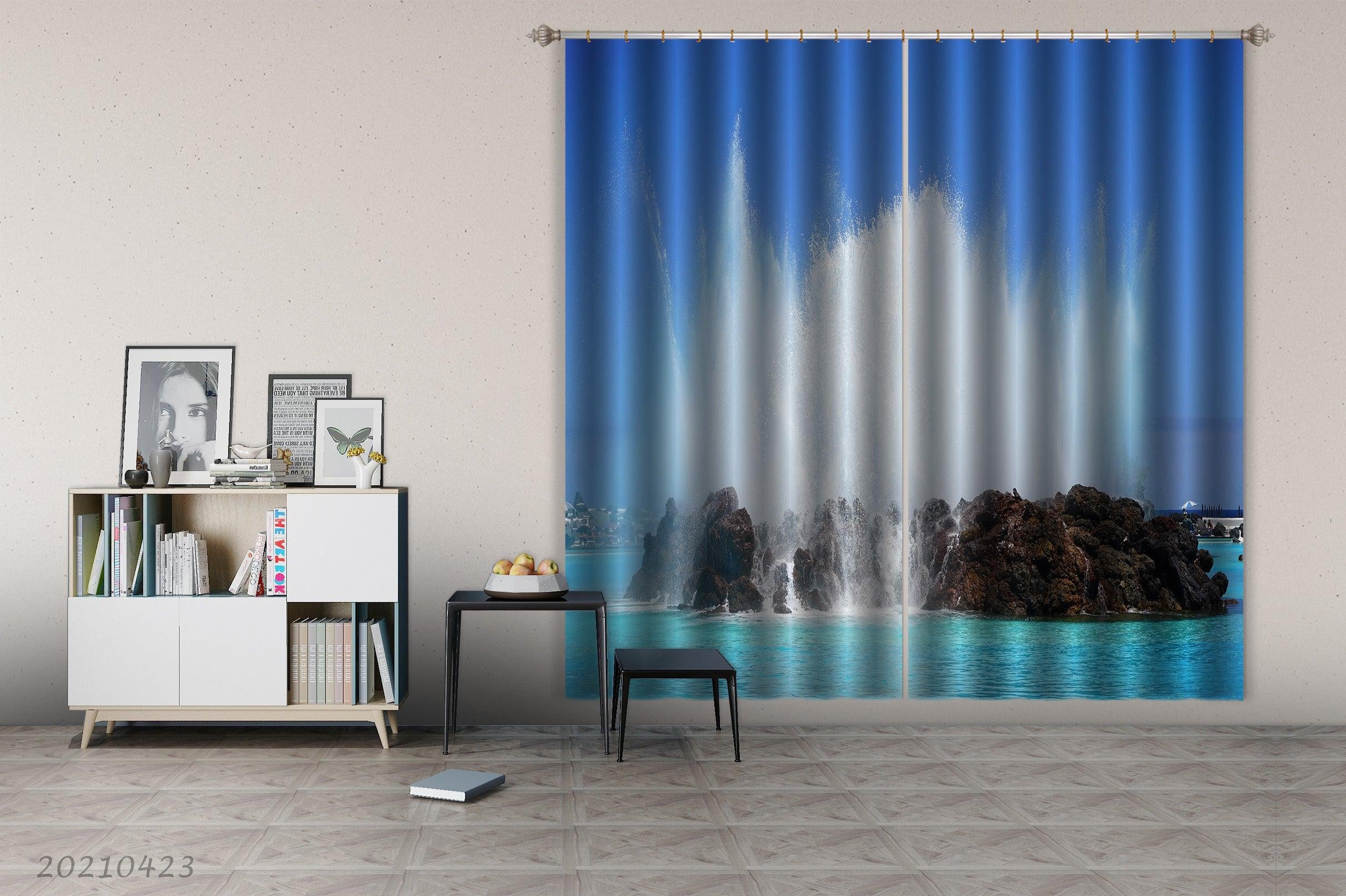 3D Reef Mountain Ocean Coastline Scenery Curtains and Drapes GD 1306- Jess Art Decoration
