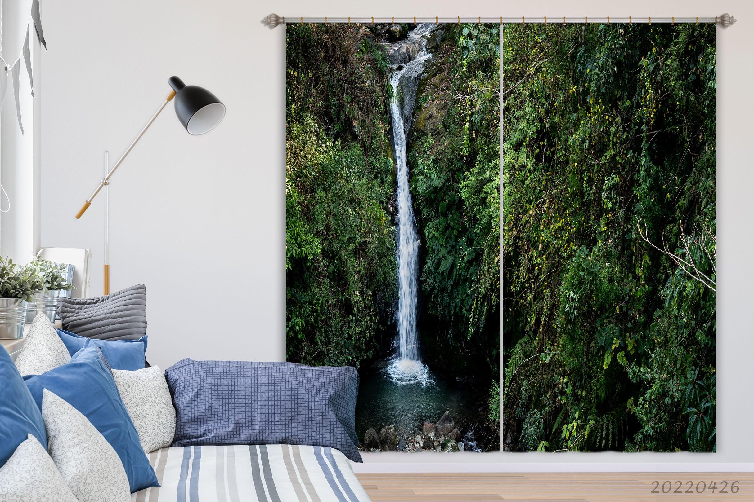 3D Landscape Mountain Jungle Waterfall River Tree Curtains and Drapes GD 4865- Jess Art Decoration