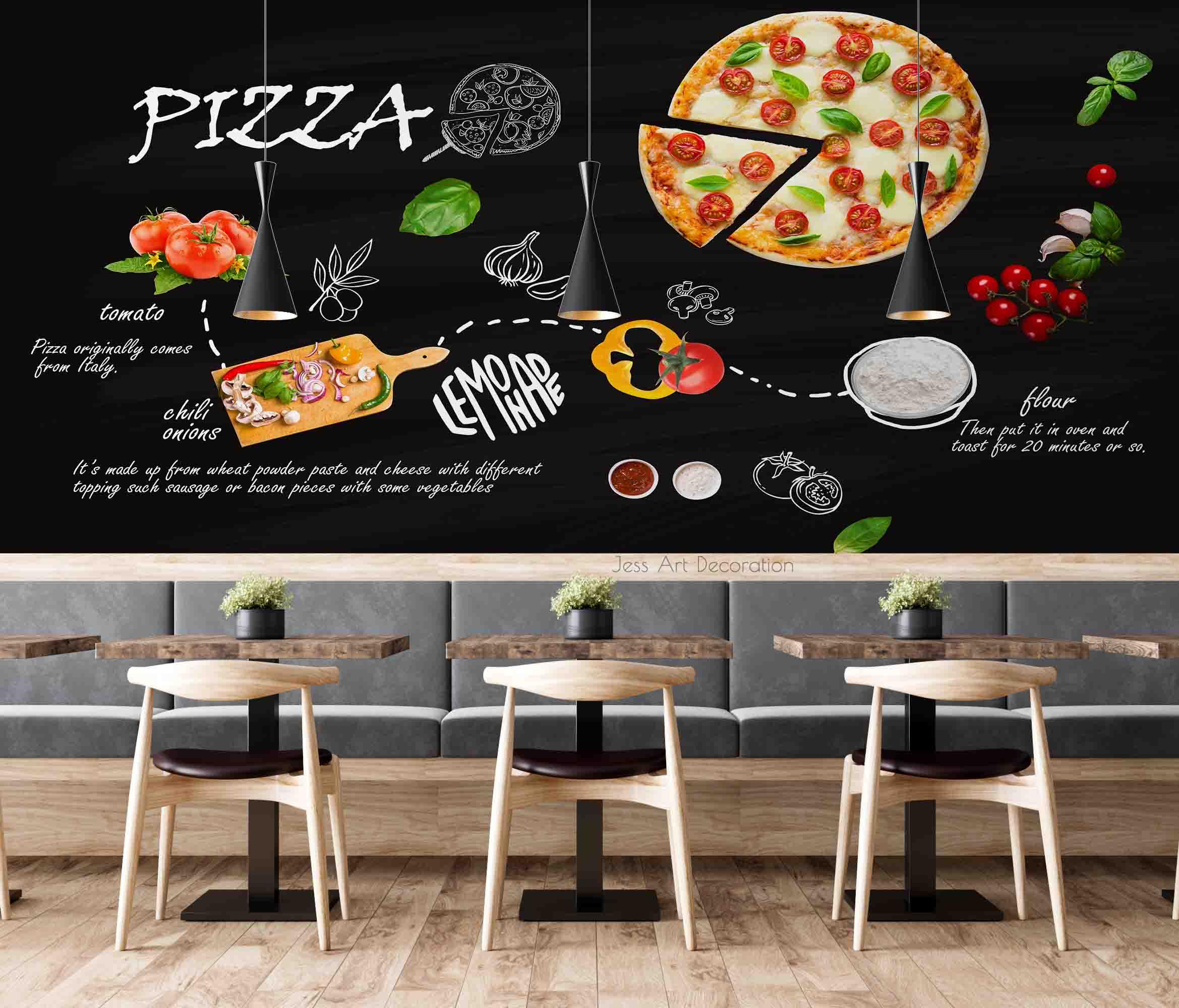 3D Blackboard Pizza Wall Mural Wallpaper sww 77- Jess Art Decoration